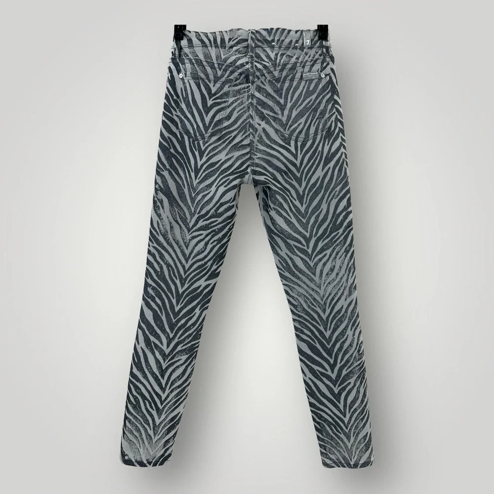 7 For All Mankind Jeans‎ Womens 26 Gray Zebra Pattern Super Stretch Skinny